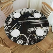 QKZF Tablecloth Train Tablecloths Diameter Round Steam Locomotive Transport Railroad Railway Trip Vintage Sketch Tablecloths for Dining Kitchen Wedding and Parties 54-58