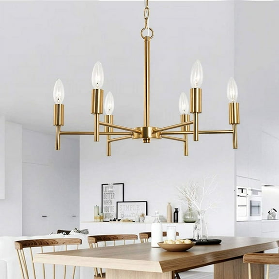 Chandelier 6-Lights Modern Pendant Lighting Brass Ceiling Light Fixture, Indoor Candle Chandelier For Dinning Room Bedroom Living-Room