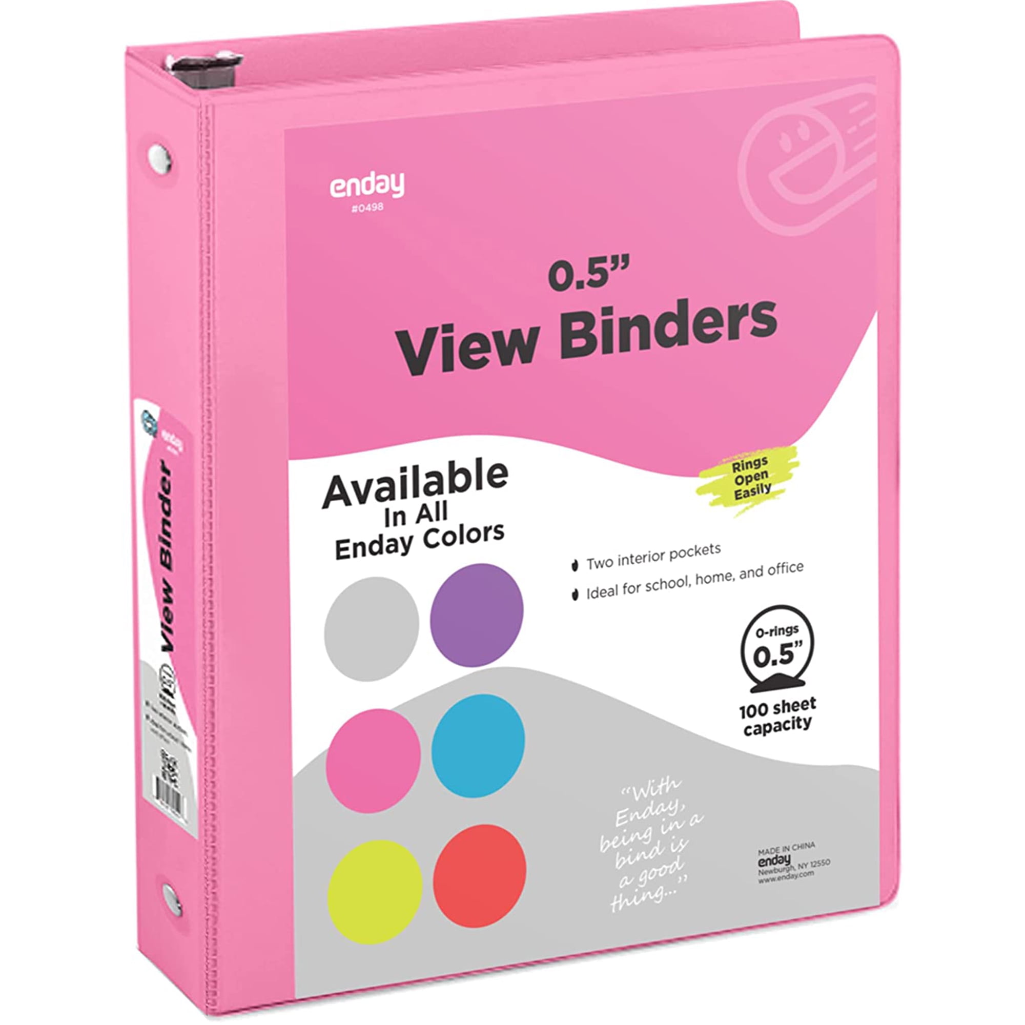 Enday 1/2 Inch Binder 3 Ring Binders with Pockets for Home, Office, School Supplies Organization Pink