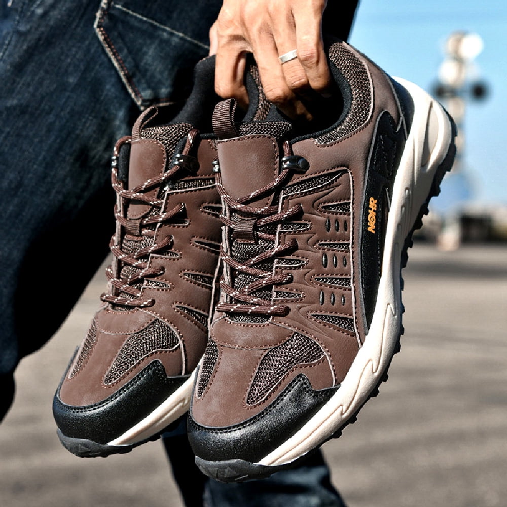 Mens Hiking Shoes Outdoor Lightweight Non-slip Breathable Sneakers Trekking Waterproof Comfortable Off-Road Shoes Brown 9.5 US