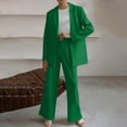 thumbnail image 2 of ZACPNCV Women's Solid Color Matching Long Sleeve Button Coat Trousers Suit Green, 2 of 7