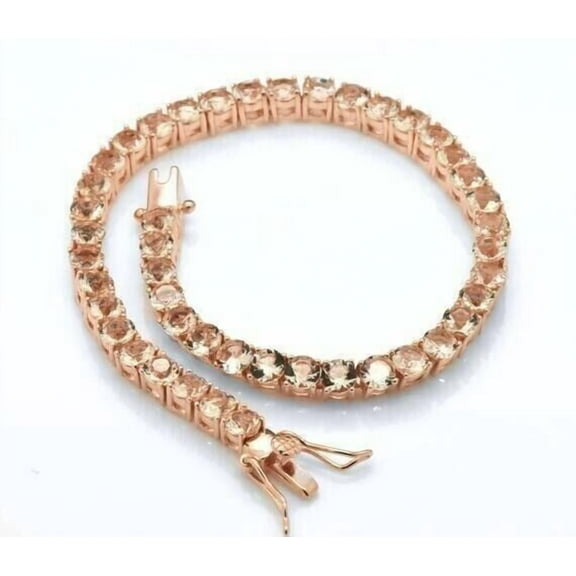 Mangal Jewels 10Ct Round 4mm Morganite Bridal Gift Womens 7.5 Inch Tennis Bracelet 14K Rose Gold Plated