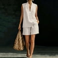 thumbnail image 2 of Ahabrexf Womens Linen 2 Piece Outfits, Shawl Collar Sleeveless V Neck Top Loose Casual Shorts Matching Set for Summer Vacation Daily Wear, 2 of 8