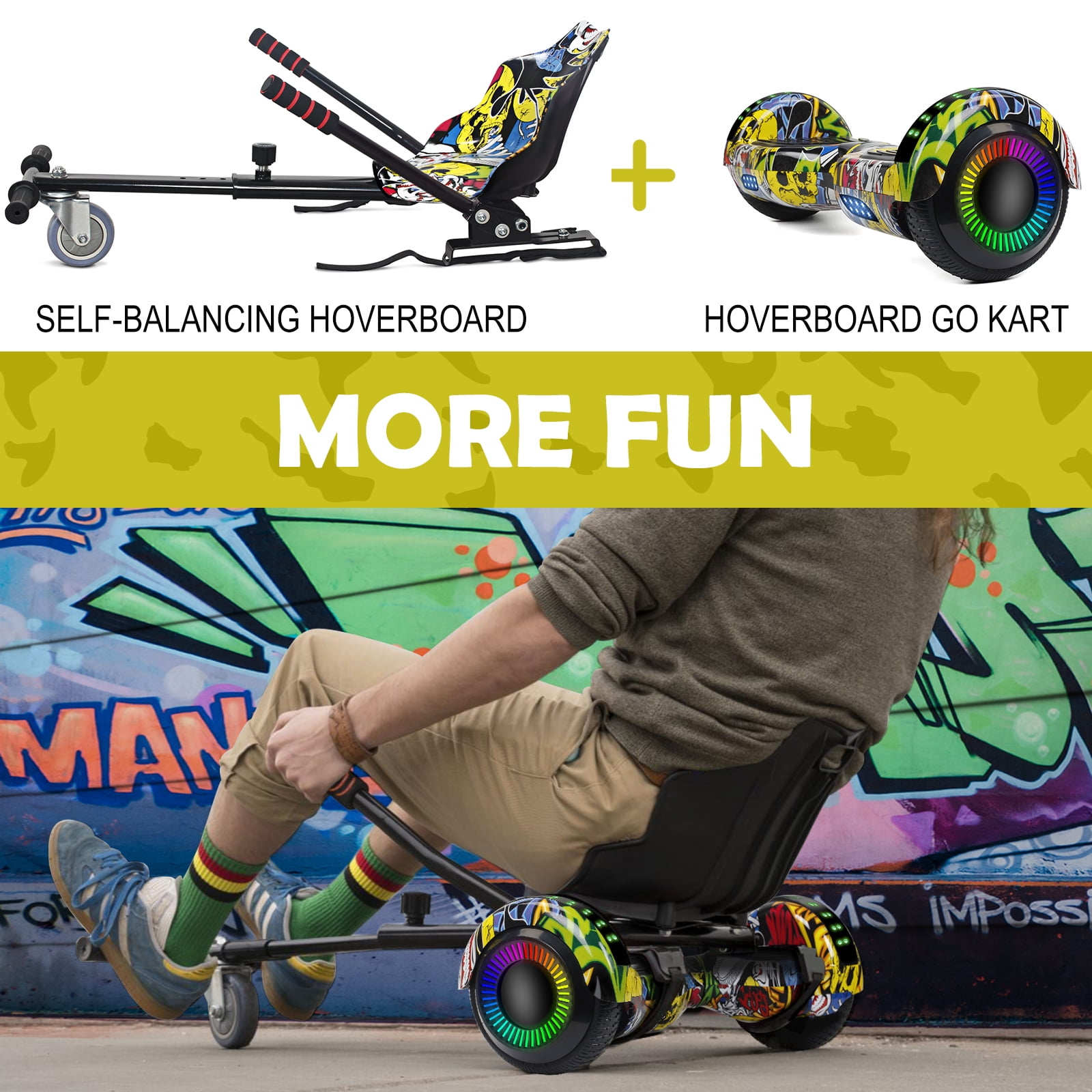 Sports & Outdoors Hoverboards with Seat 6.5 Self Balancing Electric Scooter Hoverkart with