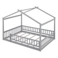 thumbnail image 3 of Bellemave Full Size House Floor Bed, Wooden Montessori Full Bed with Fence Railings and Support Slats, No Box Spring Needed (Gray), 3 of 7