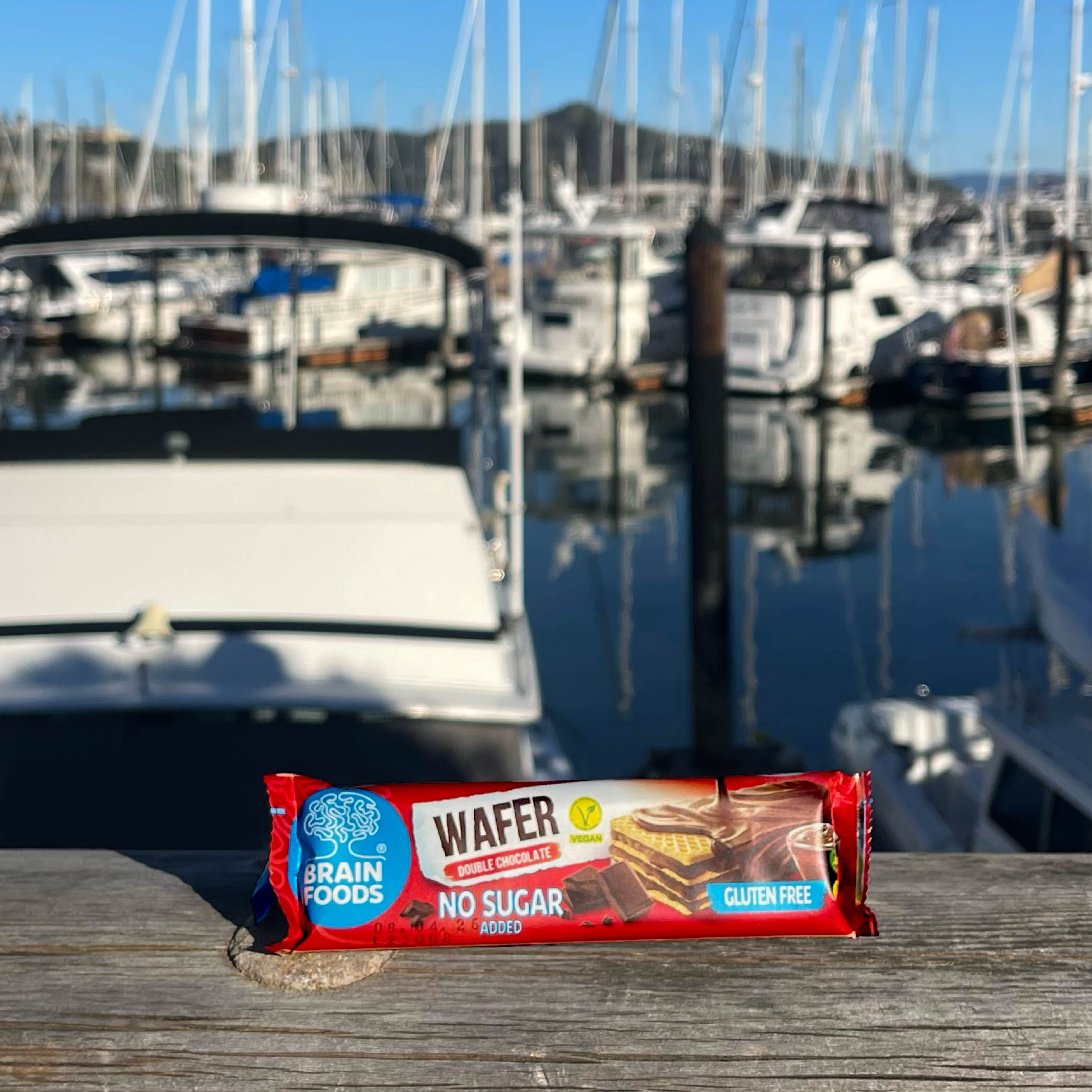 BRAIN FOODS Gluten Free Vegan Double Chocolate Wafers -  12 Bars, No Sugar Added, High Fiber, No Palm Oil, 1.4 oz, 170 Calories, Guilt Free Snack, Natural Chocolate Flavor