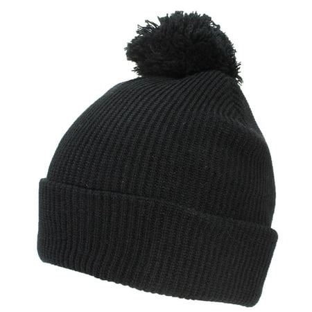 Best Winter Hats Quality Rib Knit Solid Color Cuffed Hat W/Pom Pom -