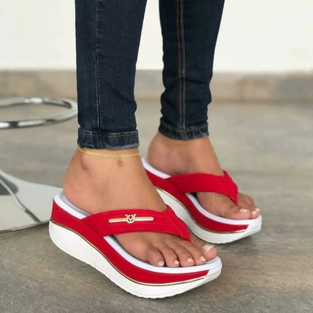 

Fidelma Women s Slippers New Summer Sandals Plus Size Women s Casual Thick Bottom Slope Heel Slippers Red 37