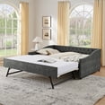 thumbnail image 3 of Harper & Bright Designs Full Size Upholstered Daybed with Trundle, Button Tufted Sofa Bed Frame with USB and Waved Shape Arms for Living Room and Bedroom, Gray, 3 of 15