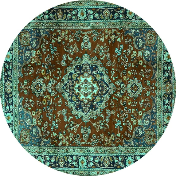 Ahgly Company Indoor Round Persian Turquoise Blue Traditional Area Rugs, 7' Round