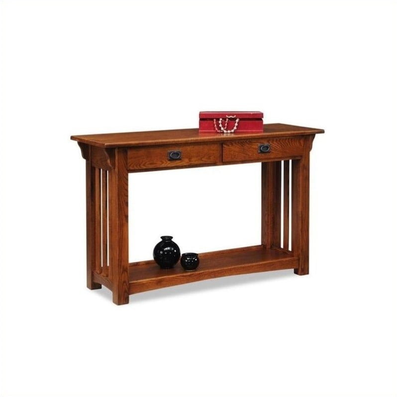 Leick Furniture Mission Console Table With Drawers And Shelf In Oak