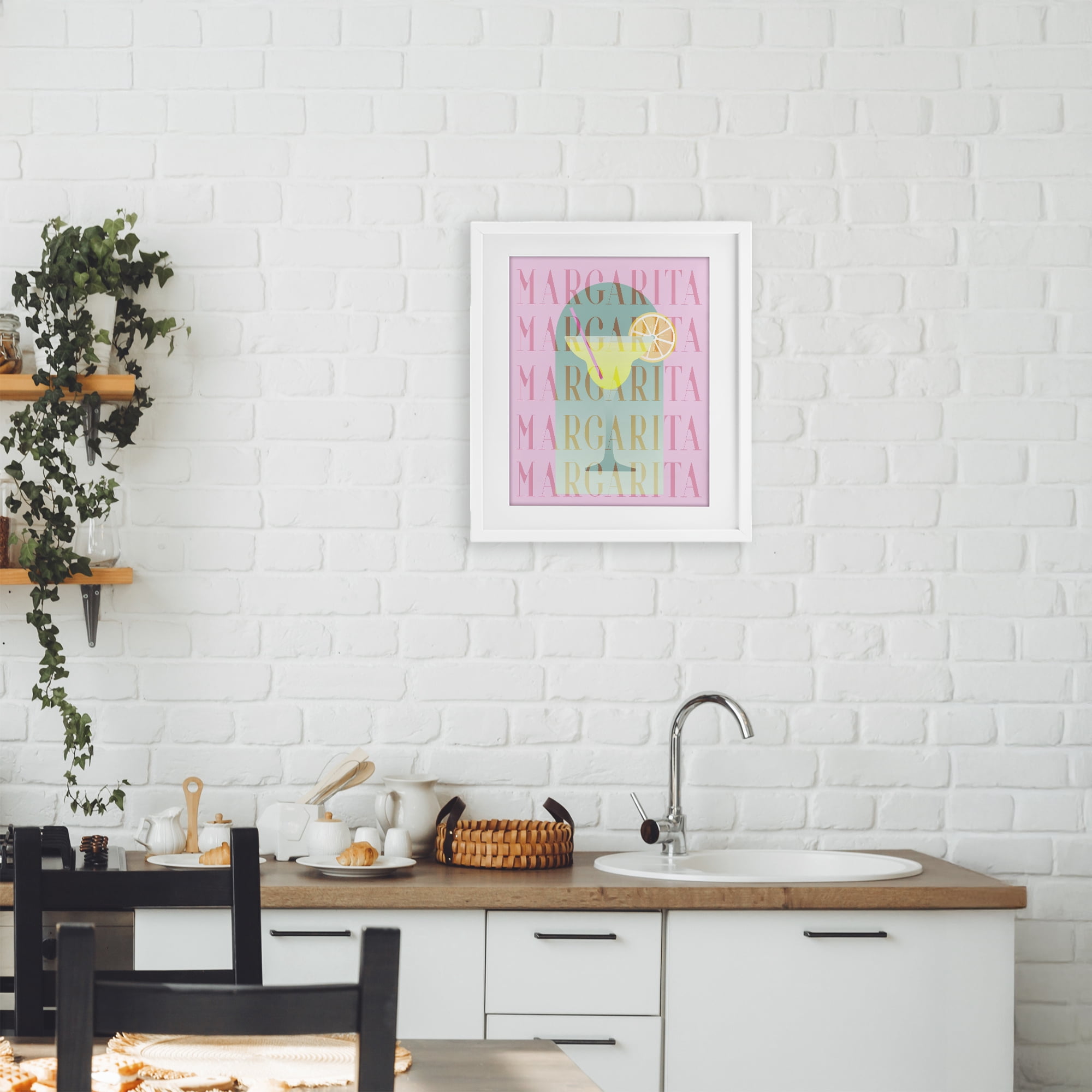 Retro Pastel Margarita White Framed Print Under Glass, design by Lil' Rue