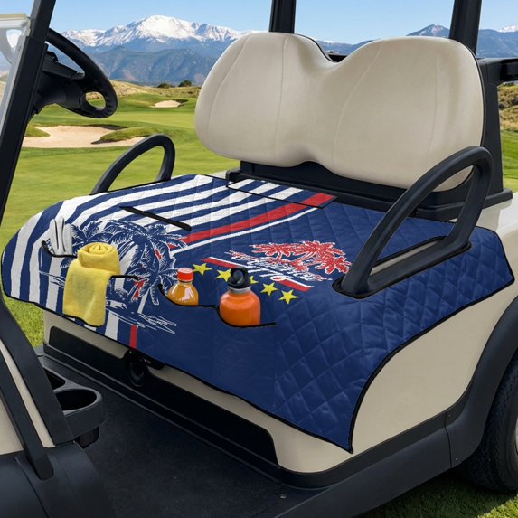 Pzuqiu American Patriotic Palm Print Quilted Golf Cart Seat Cover | 4 Pockets Non Slip 2-Person Universal Fit Protector for Golfers