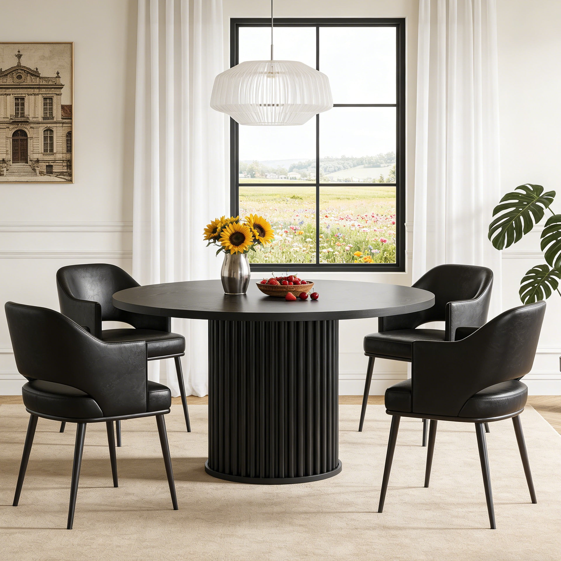 Fnova 47.24" Round Dining Table, Wood Coffee Table for 4 People, Modern Farmhouse Kitchen Table for Dining Room (Chairs Not Included)