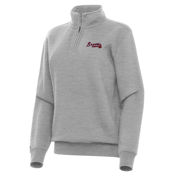 Women's Antigua Heather Gray Atlanta Braves Victory Quarter-Zip Sweatshirt