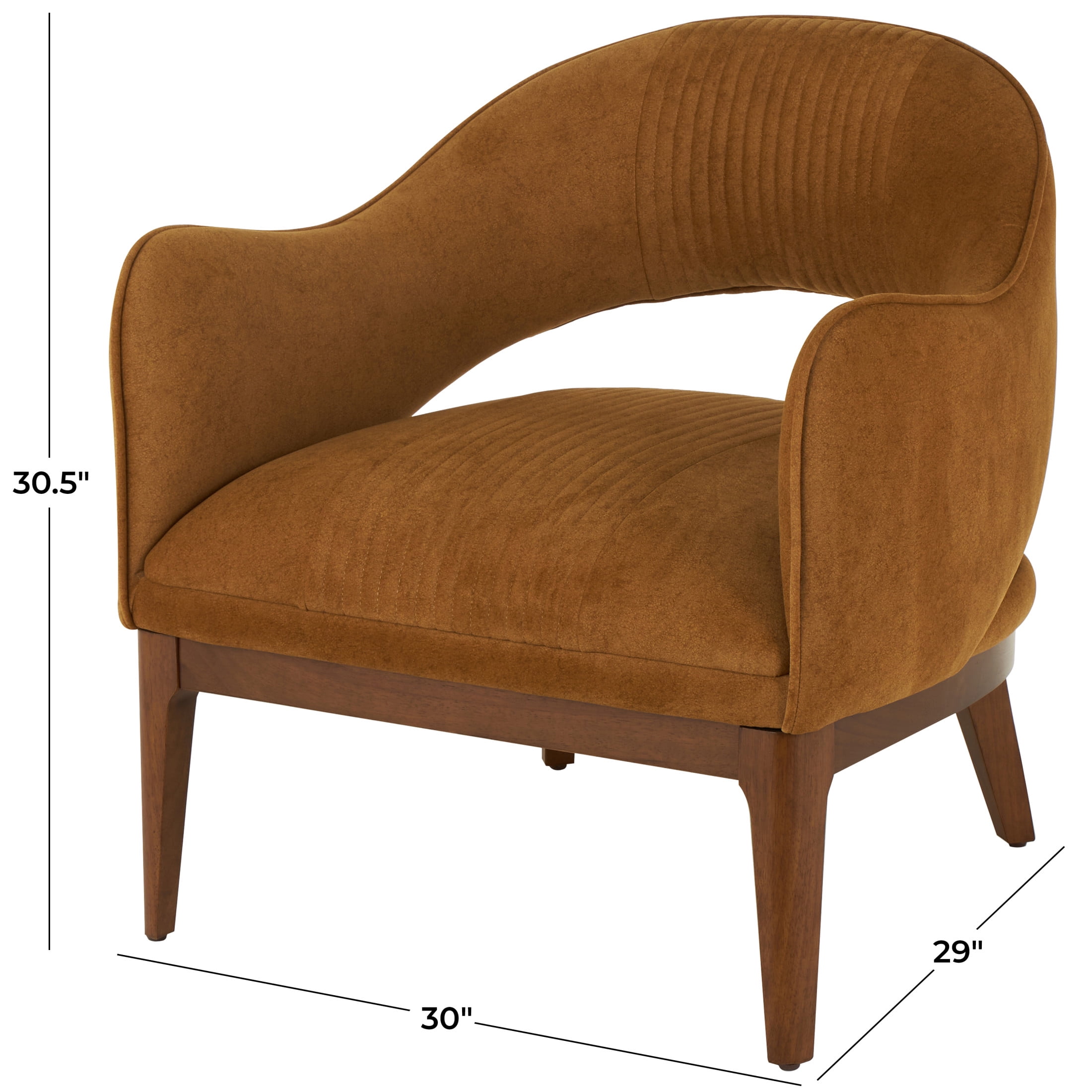 DecMode Polyester Curved Back Lounge Chair with Wooden Frame, Brown