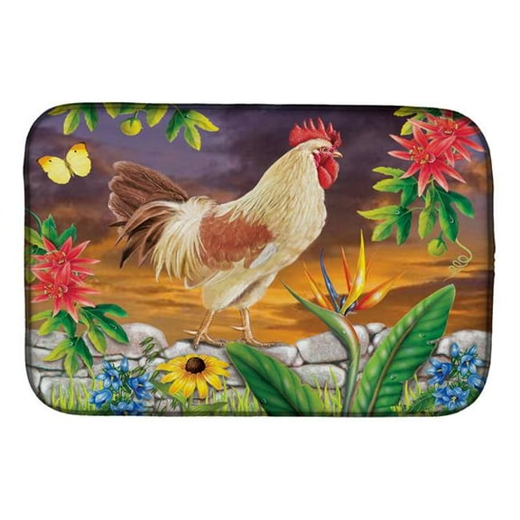 14 x 21 in. White Rooster Dish Drying Mat