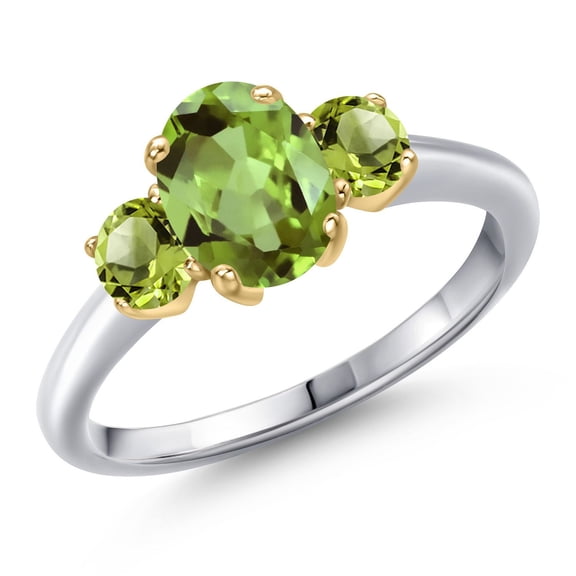 Gem Stone King 10K Two Tone Gold Green Peridot Engagement Ring for Women | 2.02 Cttw | Oval 8X6MM | Gemstone August Birthstone | Size 5