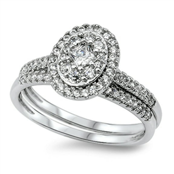 CHOOSE YOUR COLOR White CZ Solitaire Halo Ring Set .925 Sterling Silver Band Female Size 6