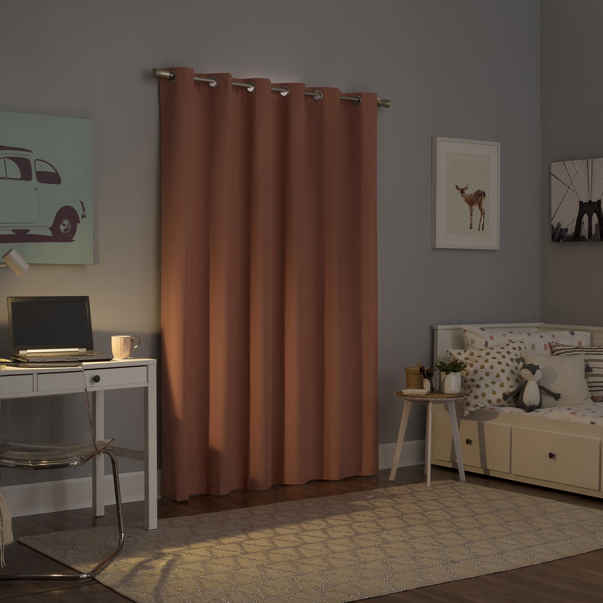 Sun Zero Harper Bright Vibes 100% Blackout Grommet Curtain Panel, 40"X63", Orange, 40"X63", Orange