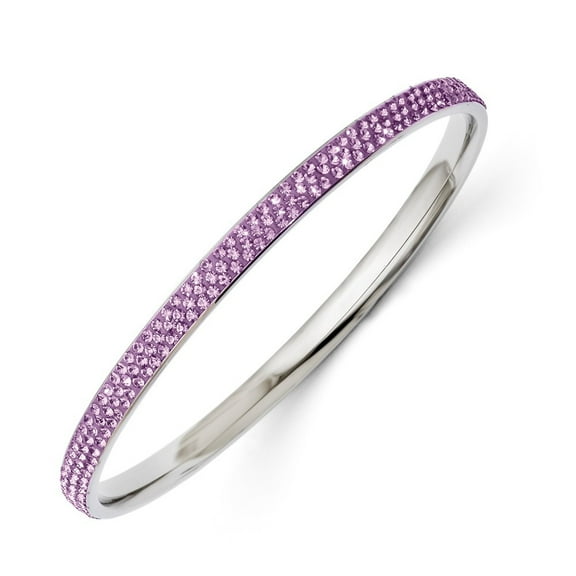 Stainless Steel Polished Light Purple Crystal Bangle Bracelet - Measures 5mm Wide