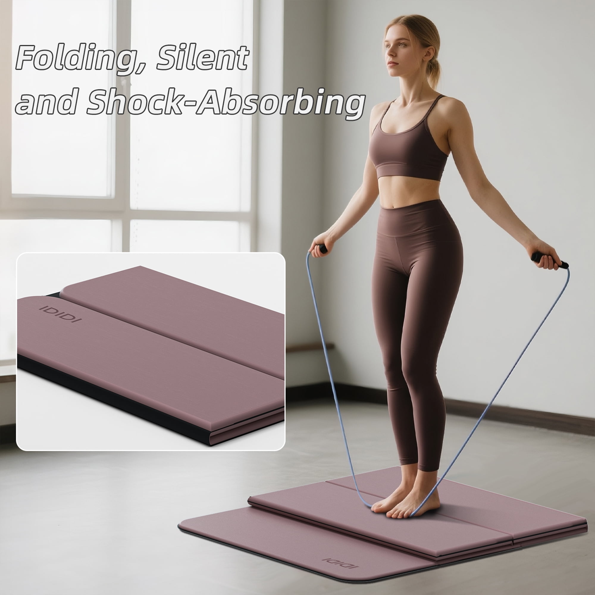 IDIDI 8mm Thick Foldable Yoga Mat - 3-in-1 Folding TPE Non-Slip Mat for All-Level Yoga, Tear-Resistant & Quick-Flat Design, 71x24in(Pink+Black)