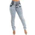 thumbnail image 4 of Moda Xpress Women's Juniors Butt Lifting Spandex Waist Acid Wash Skinny Jeans 10145M, 4 of 7
