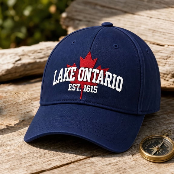Lake Ontario Forever Heritage Embroidered Cap, Adjustable Dad Hat with Canadian Maple Leaf & Flag, Great Lakes Outdoor Baseball Hat for Men Women, Embroidered Fishing Hat