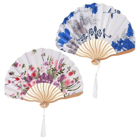 

2Pcs Creative Foldable Fan Silk Fan Delicate Unique Ornament Adornment Fan for Daily Stage (Blue and White Porcelain White)