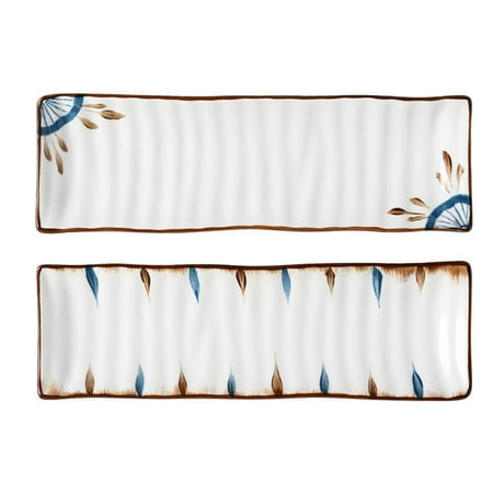 

2Pcs Japanese Style Sushi Plates Ceramic Sushi Plates Retro Hand-painted Plates