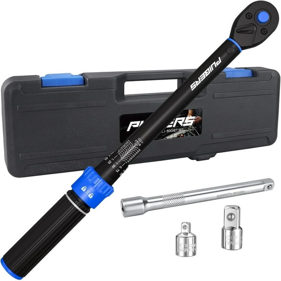 Torque Wrench Set 3/8" Drive 5-50 FT.LB, Dual-Direction 72-Tooth Adjustable Torque Wrenches with 6" Extension Bar, 3/8" to 1/2" & 1/4" Adapters for Car, Motorcycle,Bike Maintenance