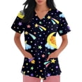 thumbnail image 3 of Kixjoy Cute Scrubs for Women Plus Size Short Sleeve V Neck Nurse Scrubs Animal Printed Stretchy Medical Shirt Casual Lightweight Womens Uniform Tops with Pockets, Dark Purple XL, 3 of 6