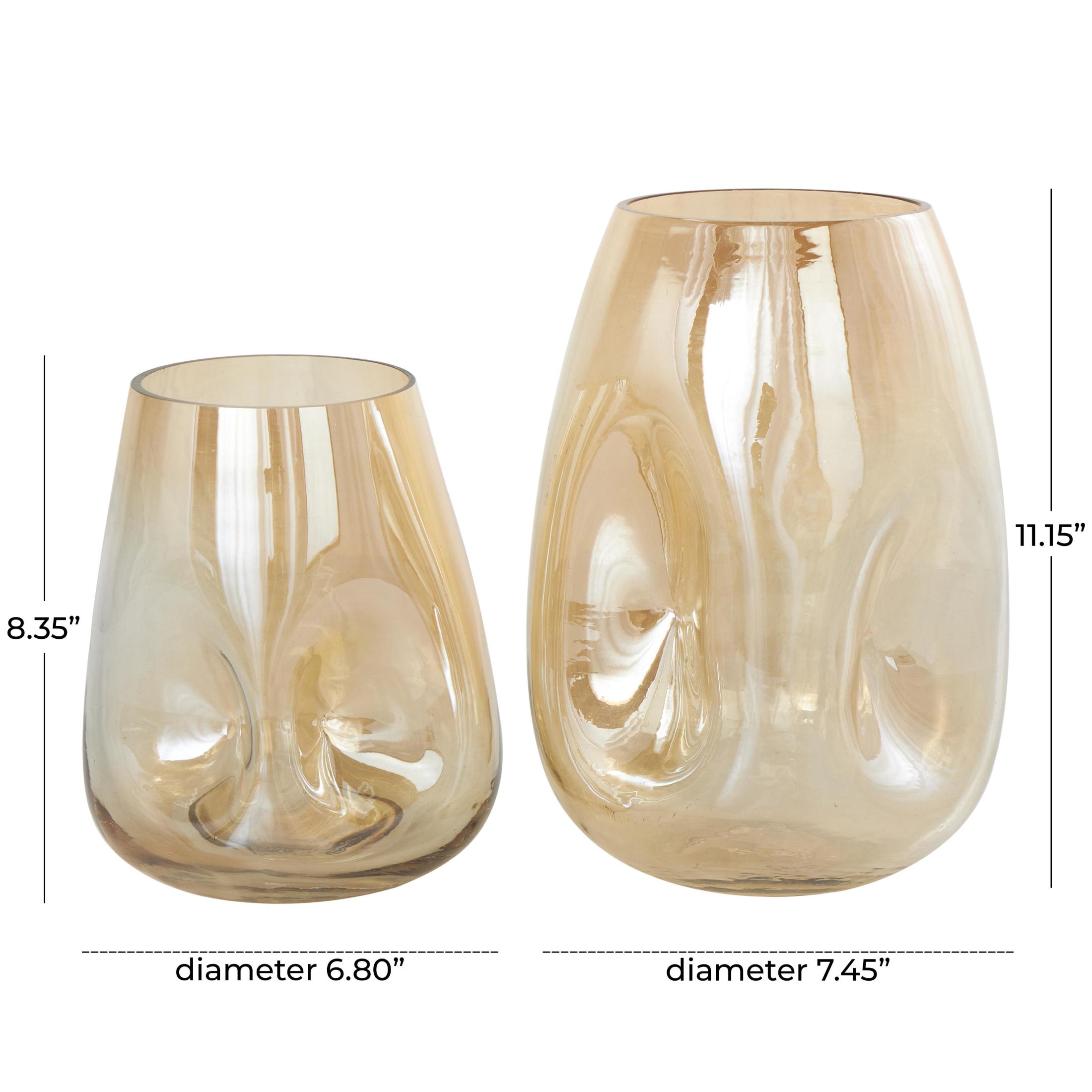 DecMode 11", 8"H Abstract Concaved Iridescent Gold Glass Vase, Set of 2