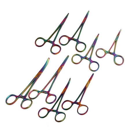 OdontoMed2011® Titanium Galaxy Rainbow 8 Assorted Ultimate Hemostat Straight and Curved Ideal for Nurses, EMT, Students, Firefighter, Fisherman, Hobbiest and