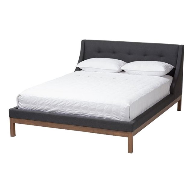 Bowery Hill Lit Plateforme Complet Moderne en Tissu Rembourré Gris Foncé
