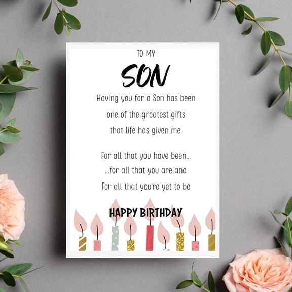 Birthday Greeting Card for Son with Heartfelt Message and Colorful Candle Illustrations