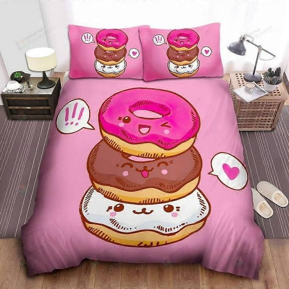 v5862 Bed Sheets Cute Donuts Stacked On Top Of Each Other In Cartoon Duvet Cover Set Bed Sheets IU5862(240x260cm 94x102in)