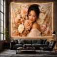 thumbnail image 6 of Black Woman Among Peach and Terracotta Flowers, Peaceful Maximalist for Flower Lovers, Floral Portrait Decor, Housewarming Gift, Tapestry Wall Hanging for Bedroom and Studio, 6 of 7