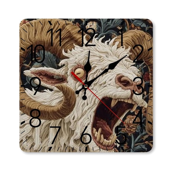 RKSupls 10×10inch Square Silent Wall Clock Wooden Frame, Angry Goat Floral Scale Decorative Clock for Home Bedroom Living Room Office