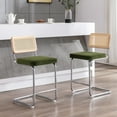 thumbnail image 4 of Zesthouse 23.6" Rattan Counter Height Bar Stools Set of 2, Mid Century Modern Velvet Counter Stools with Cane Back and Chrome Metal Base, Olive Green, 4 of 11