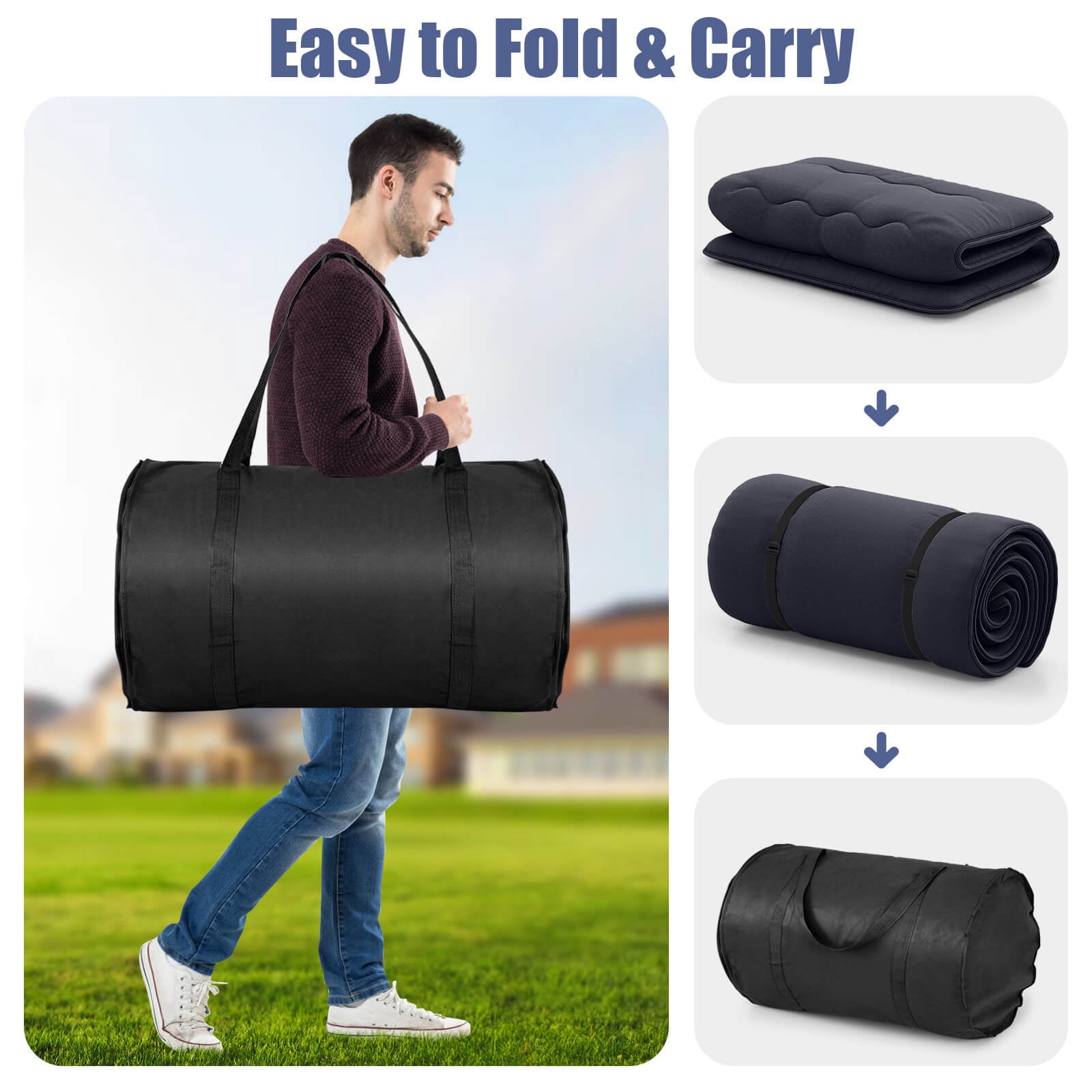 Costway Twin Futon Mattress Japanese Floor Sleeping Pad Washable Cover Carry Bag Black