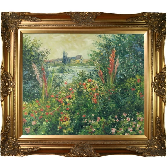 La Pastiche Claude Monet 'Flowers at Vetheuil' Hand Painted Framed Canvas Art