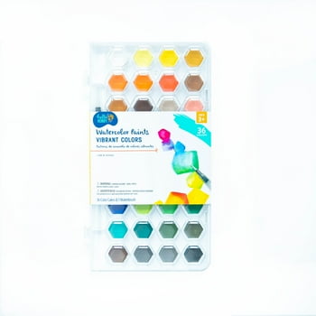 Hello Hobby Watercolor Paint Hexagon Palette, 36 Cakes with Paint Brush, #40097