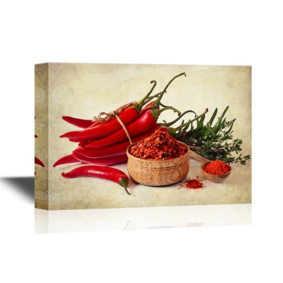 wall26 - Canvas Wall Art - Red Peppers on Vintage Style Background - Gallery Wrap Modern Home Art | Ready to Hang - 24x36 inches