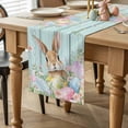 thumbnail image 2 of Easter Table Runner 70 Inches Long for Kitchen Dining, Spring Rabbit Eggs Flowers Leaf Green Wooden Plank Dresser Scarf Farmhouse, Dining Table Decorations for Wedding/Parties, 13 x 70 In, 2 of 8