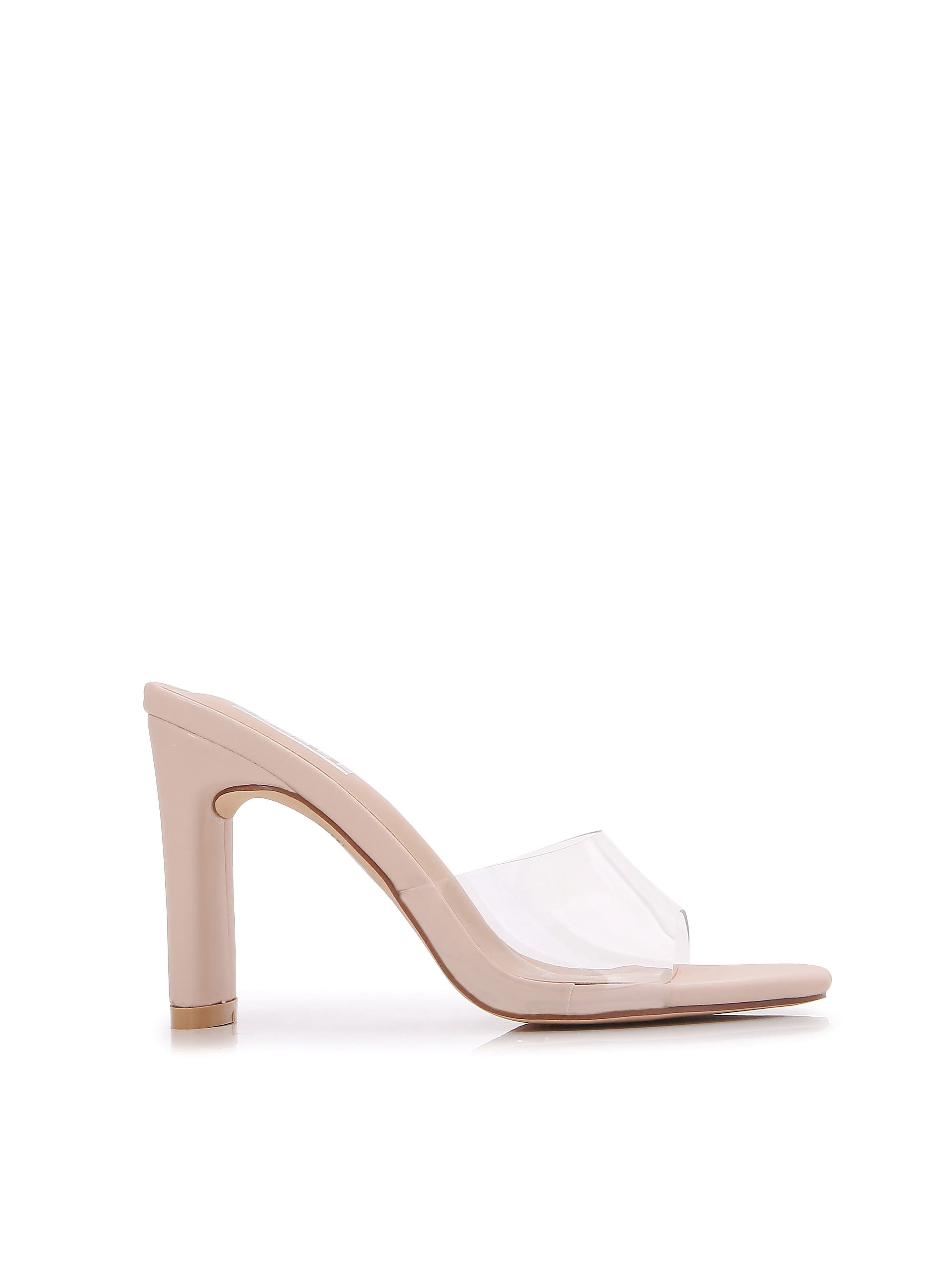Women Double Strap High Chunky Heeled Slip On Slide Sandals (Single TPU Beige, 8)