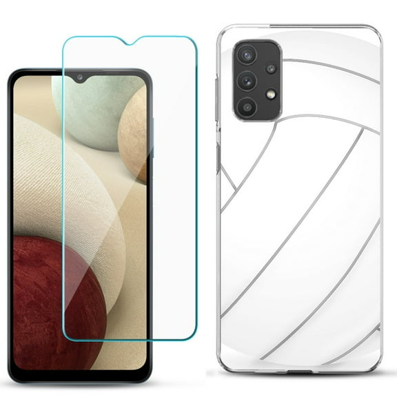 Slim-Fit TPU Phone Case compatible with Samsung Galaxy A32 5G, with Tempered Glass Screen Protector, by OneToughShield ® - Volleyball