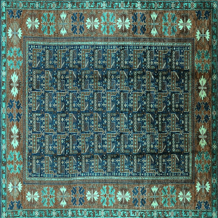 Ahgly Company Machine Washable Indoor Rectangle Oriental Turquoise Blue  Industrial Area Rugs, 2' x 4
