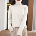 thumbnail image 2 of Gyexs Sweaters for Women Solid Turtleneck Knit Sweater Warm Soft Wool Seamless Pullover Fall Winter Outfits, White, Size M, 2 of 4