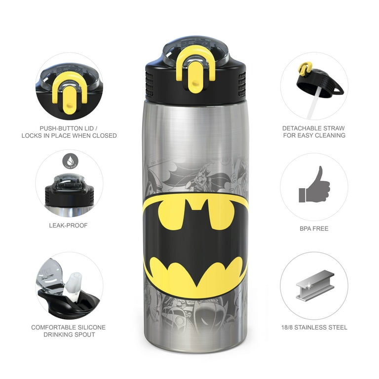 Zak Designs 27 oz. Stainless Steel Water Bottle Flip-Up Straw Spout, DC Comics Batman, Size: 27 fl oz